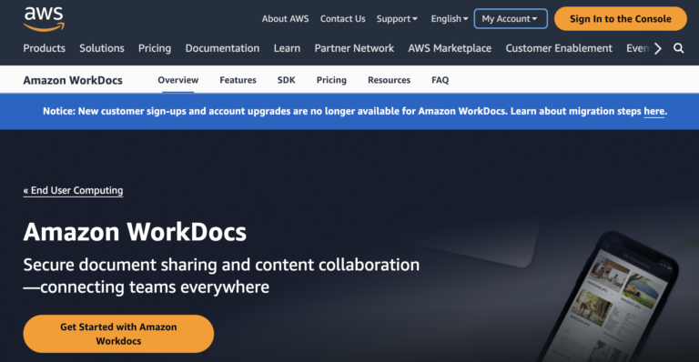 Amazon WorkDocs home page